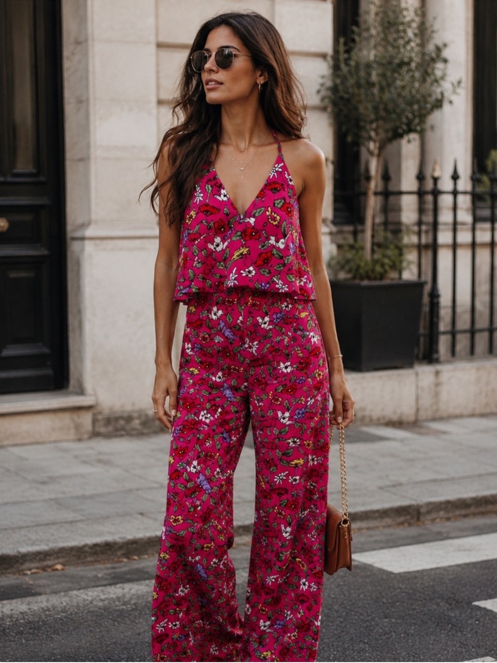 ZARA halter neck floral print cropped jumpsuit